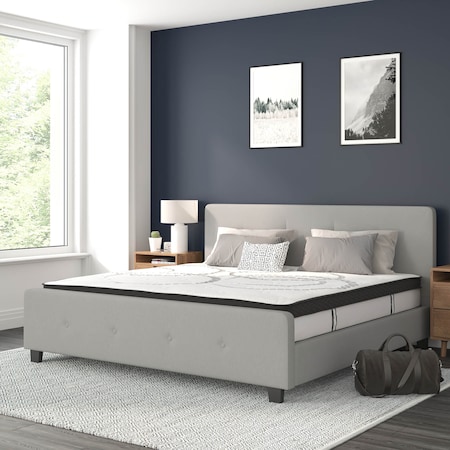 Flash Furniture King Size Lt Gray Fabric Platform Bed & Mattress HG-BM10-28-GG